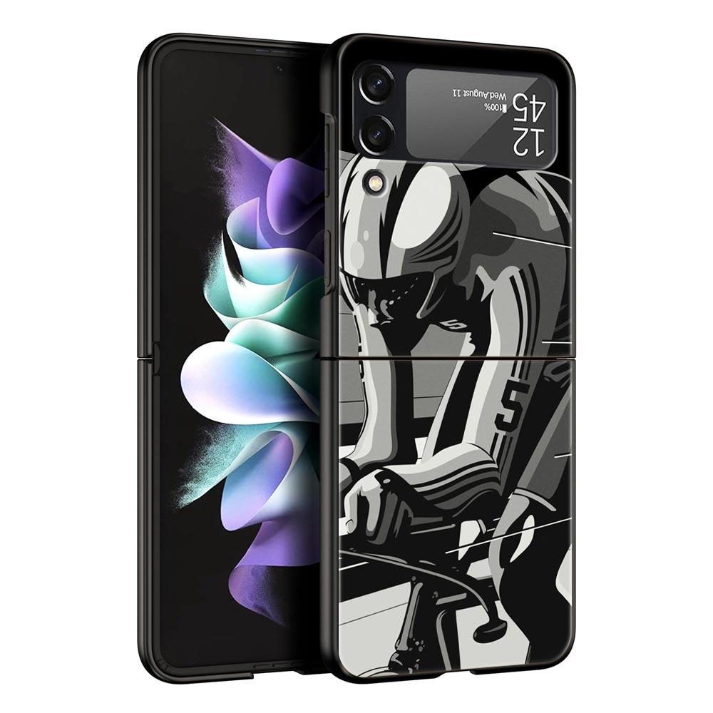 Mountain Bike Cycling Art Phone Case For Samsung Galaxy Z Flip3 Flip4 Flip5 PC Shell For Z Flip 3 4 5 Black Hard Folding Cover