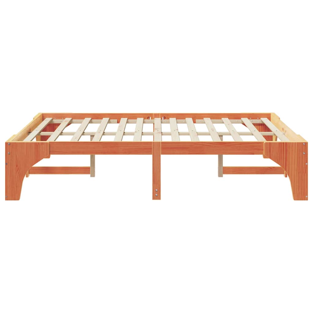 Brown Bed Frame 140 x 200 cm Solid Pine Wood