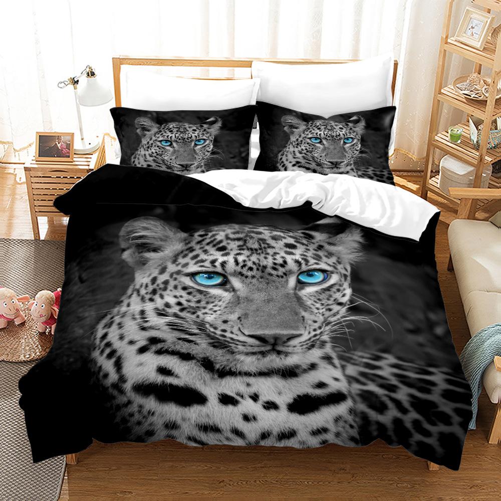 Leopard Duvet Cover Set King Size 3D Animal Print Bedding Set Wildlife Polyester Comforter Cover Set Red Rose For Kids Boys Girl