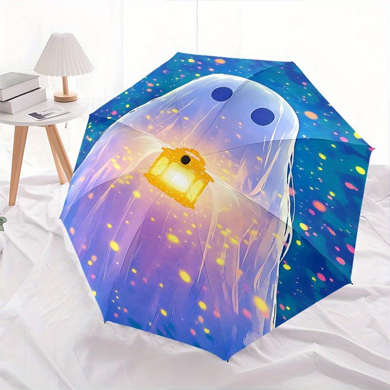 1pc Ghost Lantern Themed Umbrella, 8 Rib Frame,Automatic Opening 3 Fold Umbrella, Lightweight and Durable Couple Umbrella-083