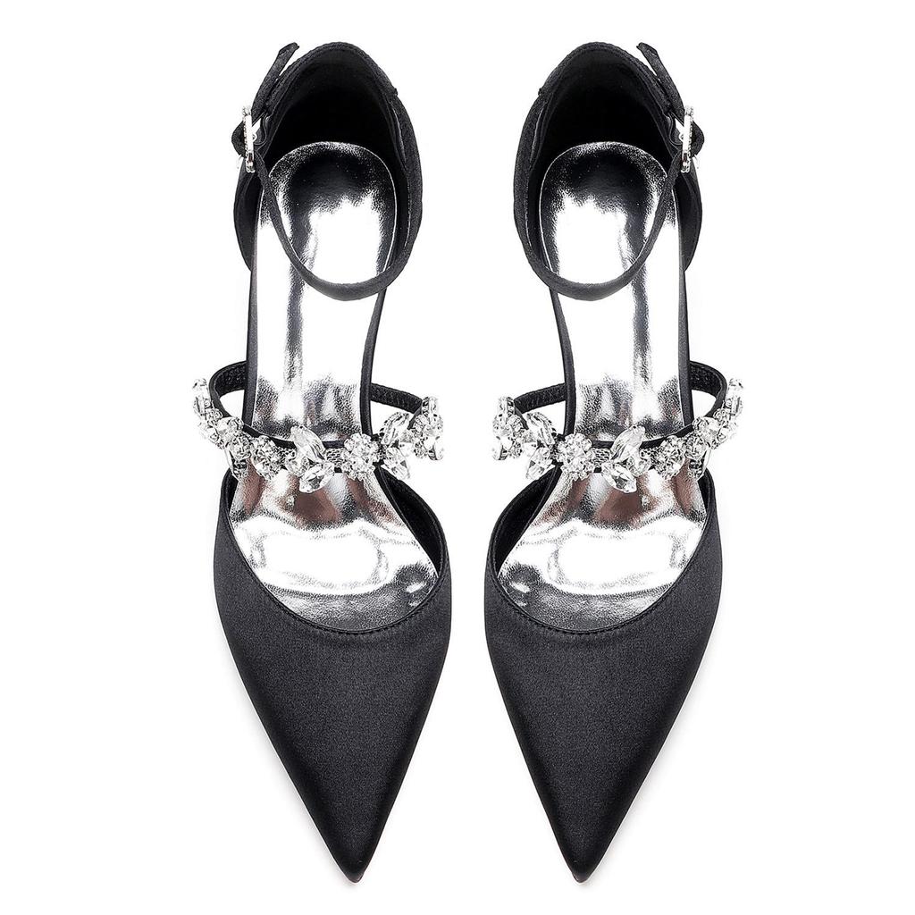 2025 Stil Strass Knöchelriemen Mittelhochspitze Hochzeit & Party Schuhe 6869-13