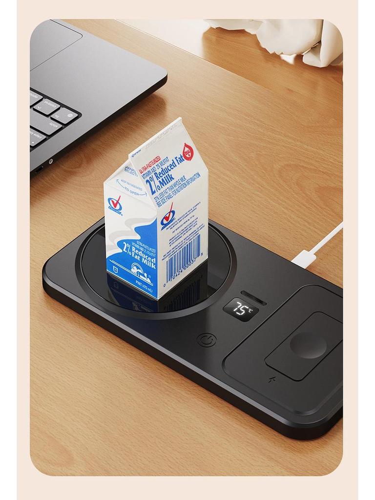 Smart Heating Coaster & Phone Charger - Desktop Temperature-Controlled Ceramic Plug-in