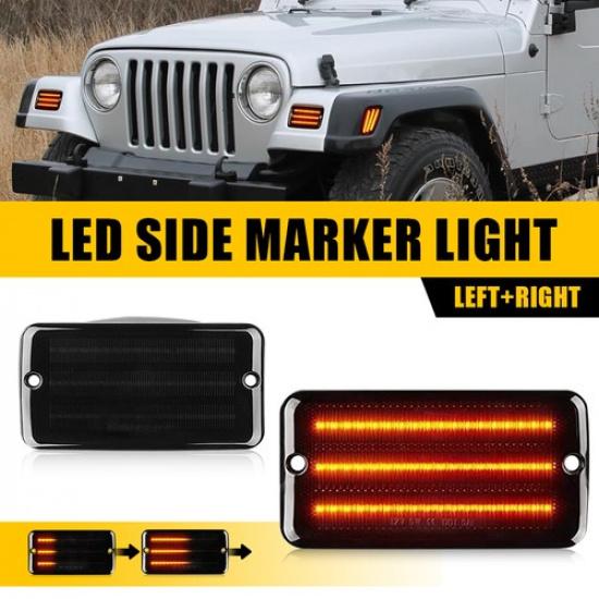 2PCS LED Flare Amber Fender Side Marker Lights For Jeep Wrangler TJ 1997-2006