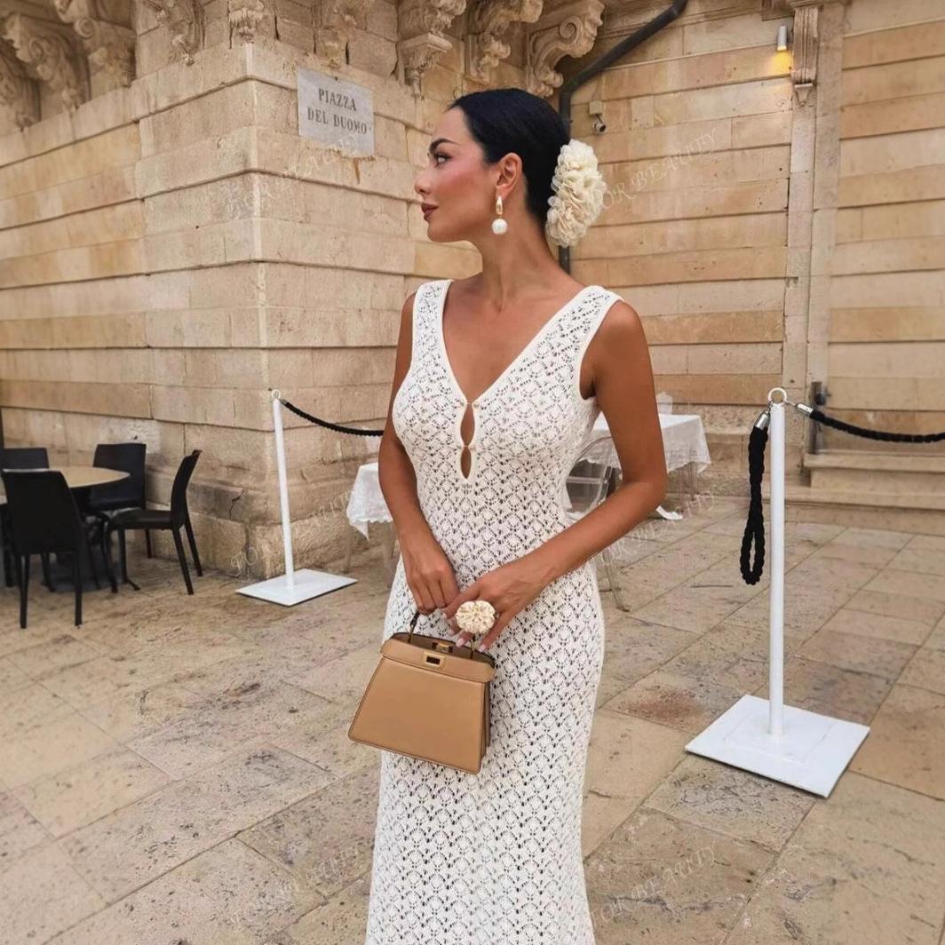 

Новая трикотажная пляжная юбка, сексуальное платье без рукавов, ажурное, перспективное, для отдыха на море, одежда для защиты от солнца L белый