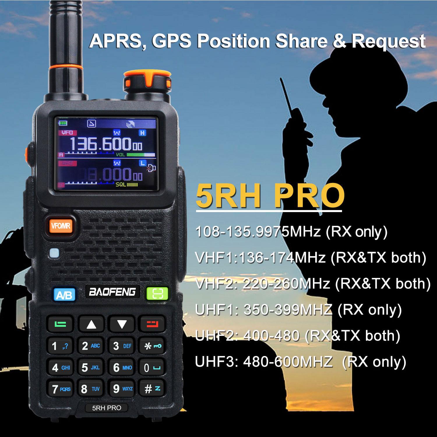 Baofeng 5RH Pro GPS Walkie Talkie Multi Band AM FM NOAA Draadloos Kopiëren Frequentie Type-C UV-5RH PRO Pro 5RHPro Australia Standard