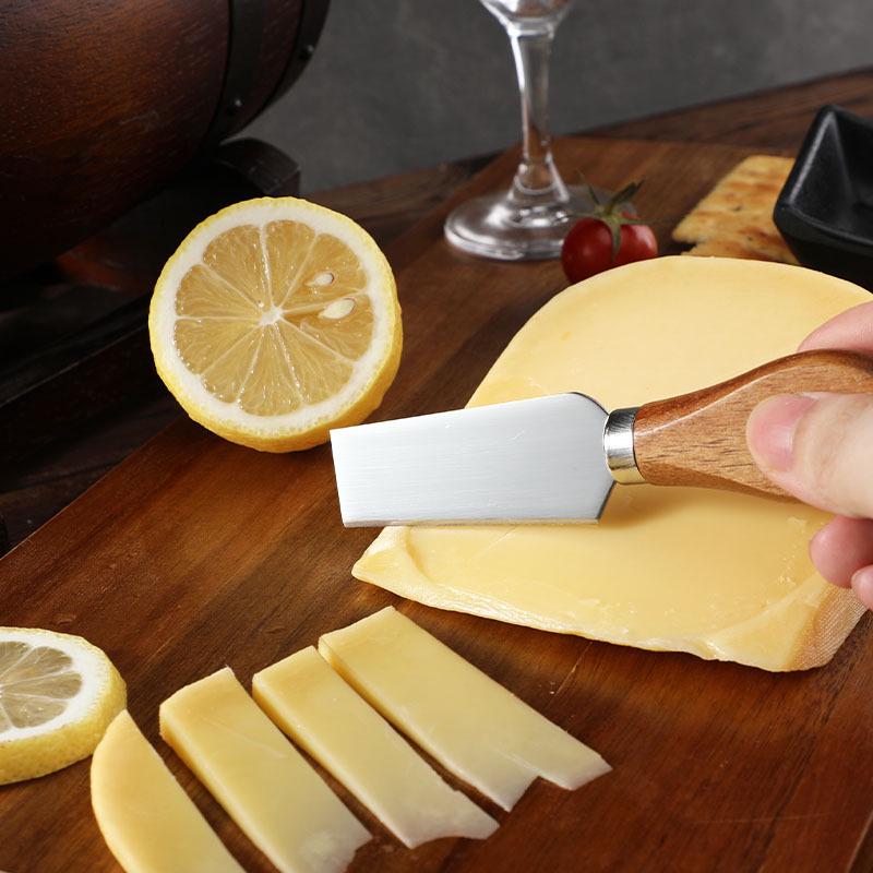 Square Acacia Wood Cheese Board & 4-Piece Stainless Steel Cheese Knife Set