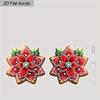 2D Flat Christmas Cartoon Red Flowers Pattern Earrings Jewelry Gift for Women Female