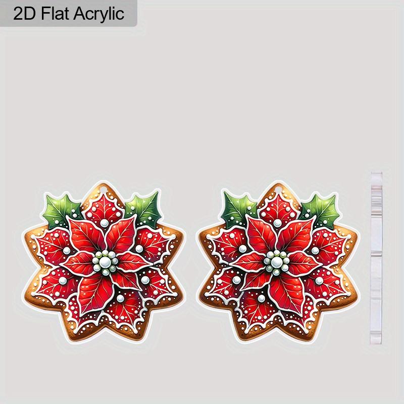 2D Flat Christmas Cartoon Red Flowers Pattern Earrings Jewelry Gift for Women Female
