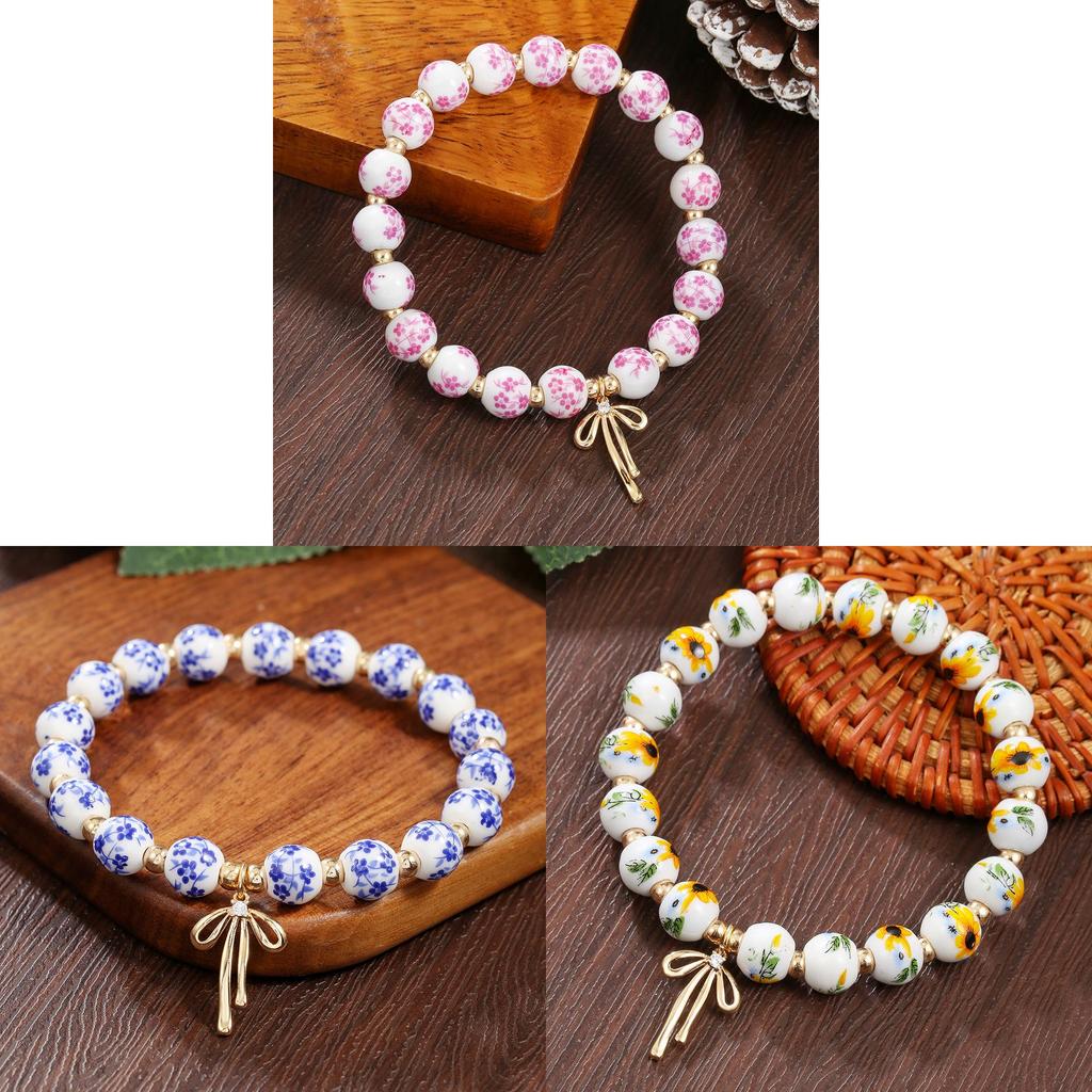 Chinese Style Blue And White Porcelain Bead Bracelet With Butterfly Pendant Handmade For Gift Travel Souvenir
