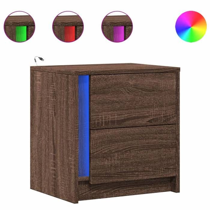 VidaXL Armoires de chevet et lumières LED 2 pcs chêne marron, table d'appoint, armoire de lit, table d'appoint pour la 852060