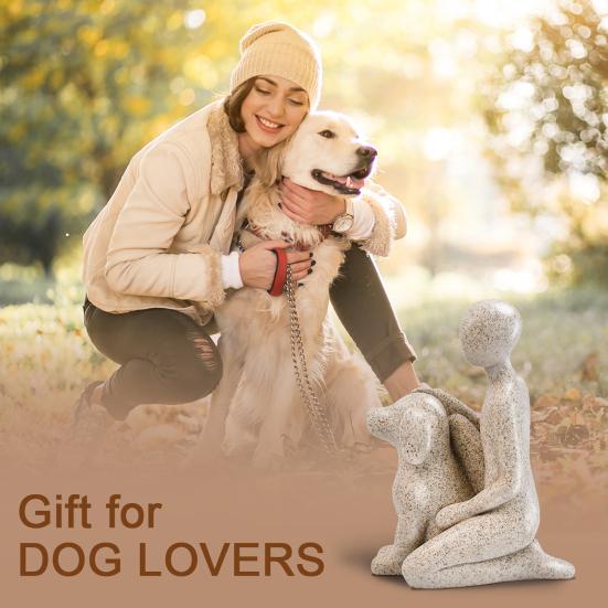 Modern Abstract Man and Dog Statue Desktop Decoration, Resin Pet Lover Gift for Home Office Shelf, Minimalist Human & Puppy Sculpture Figurine for