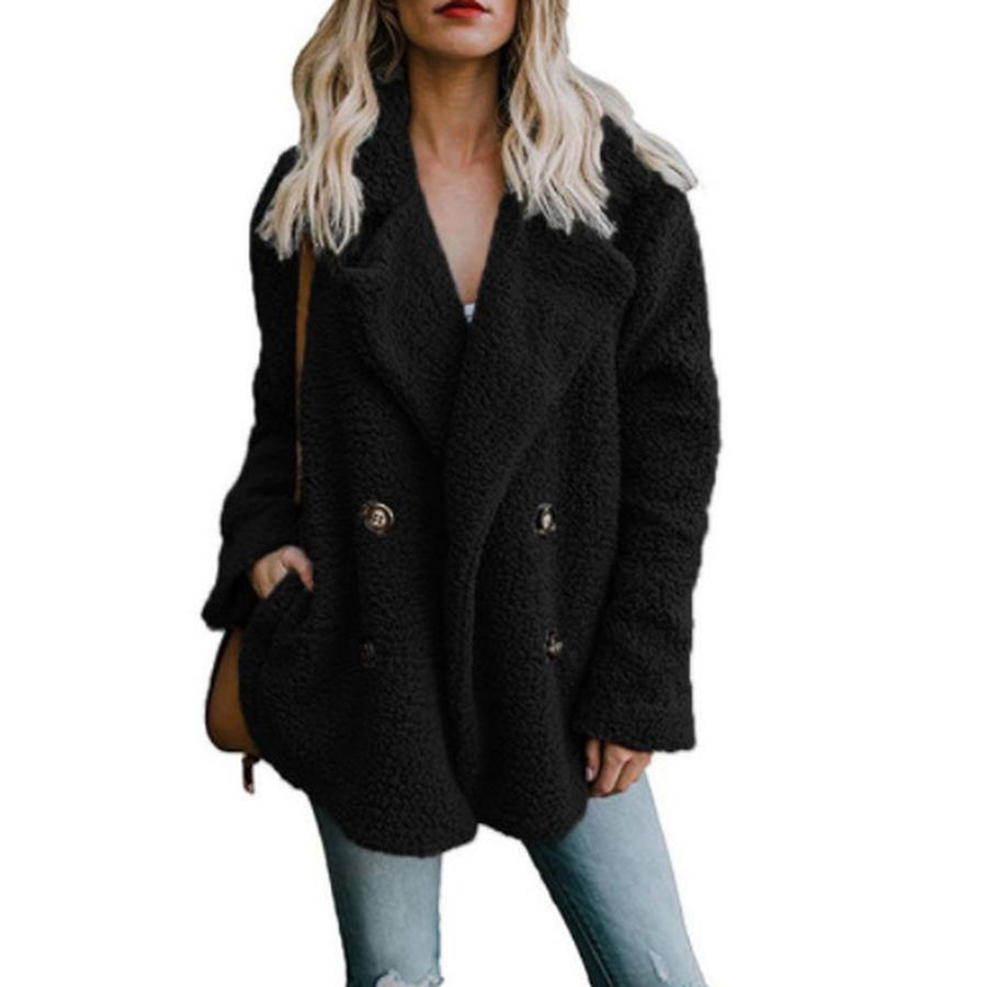 Platform Autumn New Arrivals Women's Plush Button-Down Coat Top
