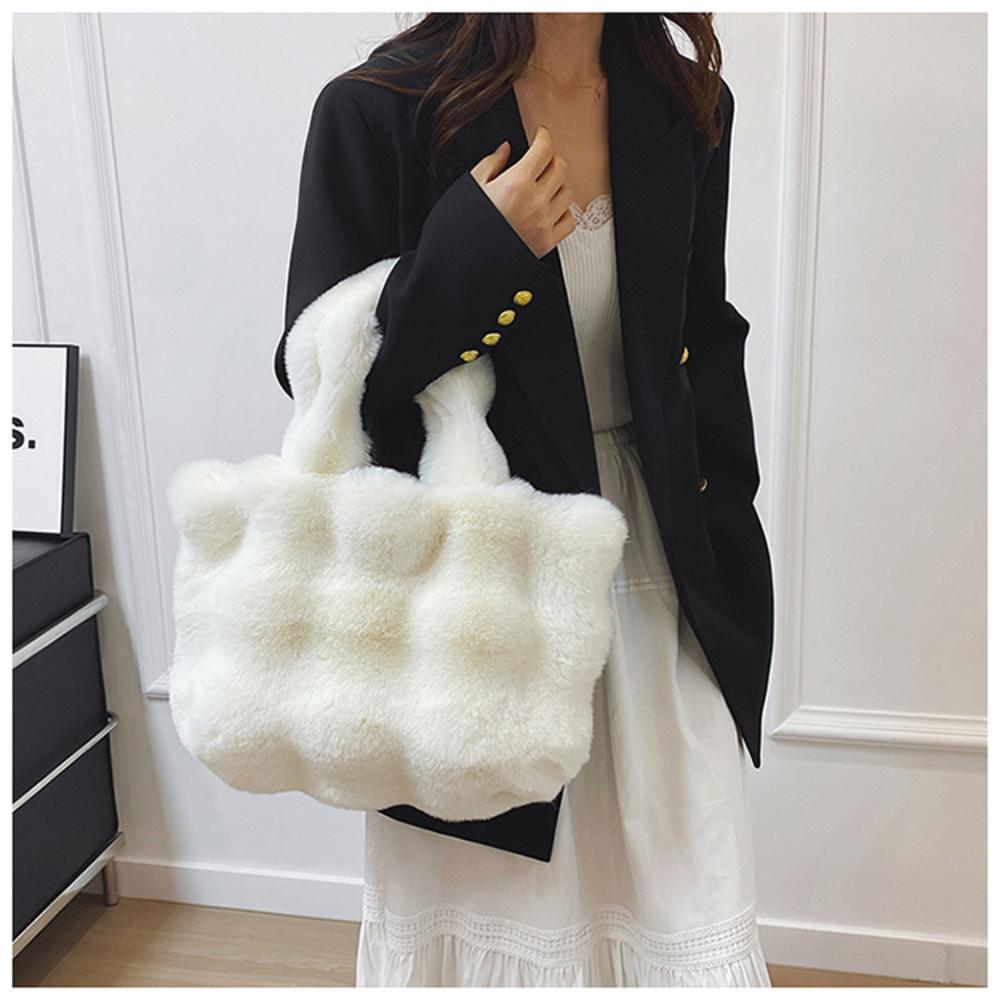 Plush Handbag Fashionable Top-handle Winter Satchel Versatile Shoulder Bag for Girls