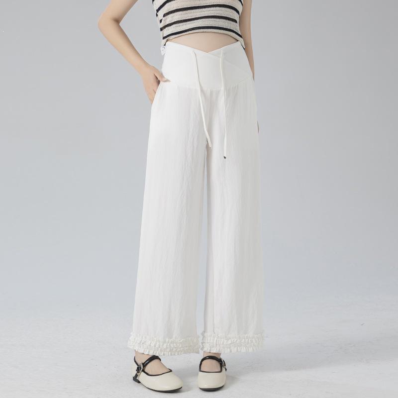 2026 Spring/Summer Maternity Faux Denim Wide-Leg Petite Nine-Tenth Casual Straight-Leg Pants Medium слоновая кость