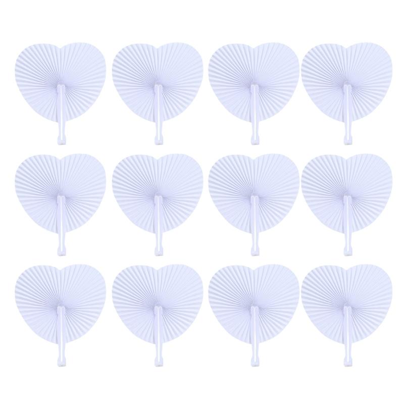 

12pcs Fans Folding Paper Hand Wedding White Handheld Heart Chinese Party Blank DIY Foldable Taichi Art Painting Fan 1