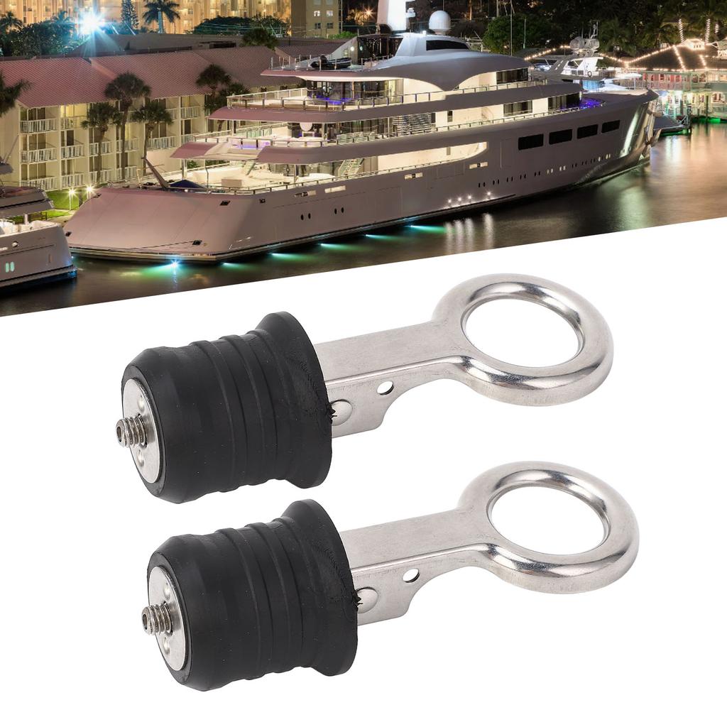 2PCS Boat Plug Snap Handle Stainless Steel Boat Drain   Plug Marine Rubber Plug Accessories for Ships Yachts