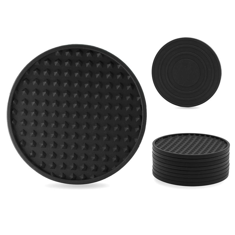 Set aus 6 Silikon-Untersetzern für Getränke, beidseitig, runde Tassenunterlage mit Halterständer, Glasgreifer-Pads mit tiefen Rillen