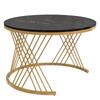 Couchtisch 2er Set, Rund Wohnzimmertisch mit Marmor Furnier, Coffee Table aus Holz mit Schublade, Metallgestell, Schwarz und Gold