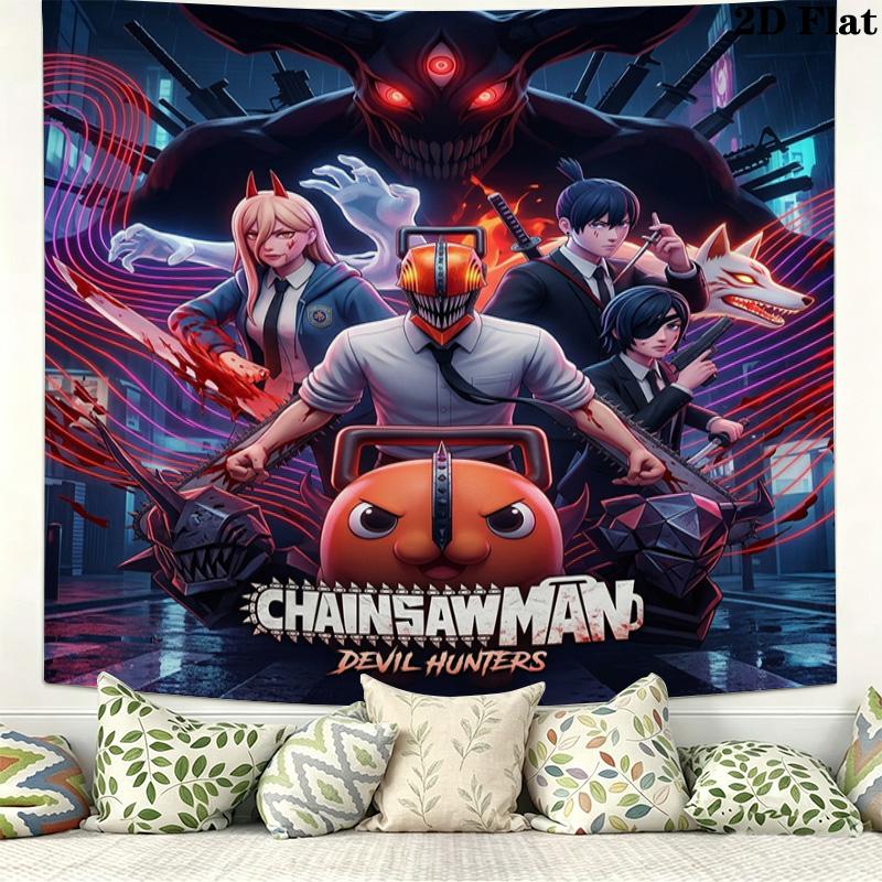 Chainsaw Man Wandteppich Ästhetisches Wandbehang Gedruckter Stoffdecke Dekorative Wandteppiche Für Schlafzimmer Wohnzimmer Heimdekoration