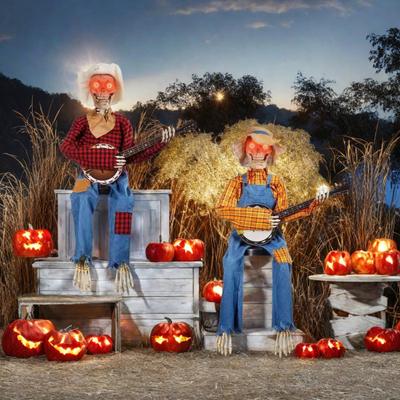 Yousheng Halloween Animated Banjo Skeletons Fall Country Skeleton Musician Playing Banjo Figurine for Thanksgiving Autumn Harvest Decor
