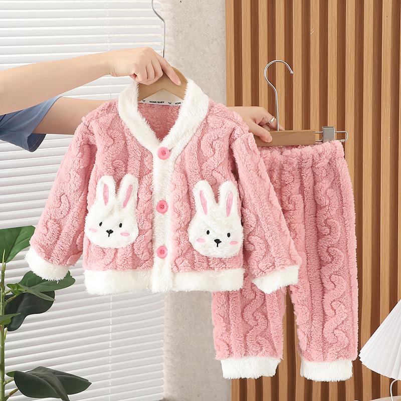 Dětské pyžamo Dívčí Coral Fleece Zahuštěný Chlapecký Facecloth Podzimní a Zimní Dětské Dívčí Domácí oblečení Zimní oblek