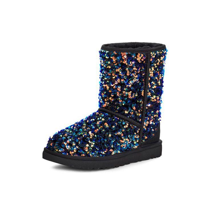 UGG Classic Short Stellar Sequin Snow Boots Women Boots Black Blue 1112514-BLK
