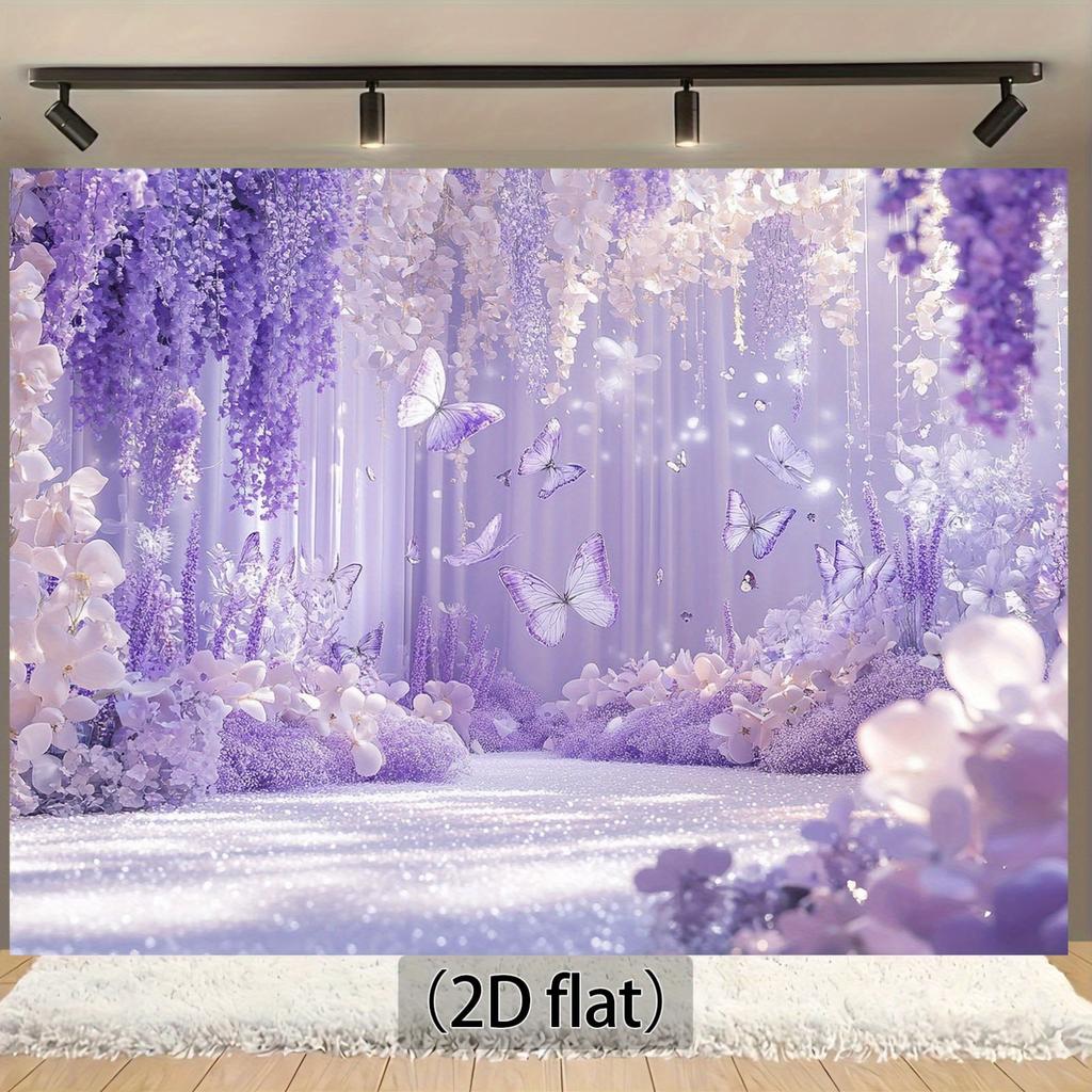 2D plan, 1 yellow garden background banner, lavender and purple wisteria design, elegant wedding, birthday party, photo
