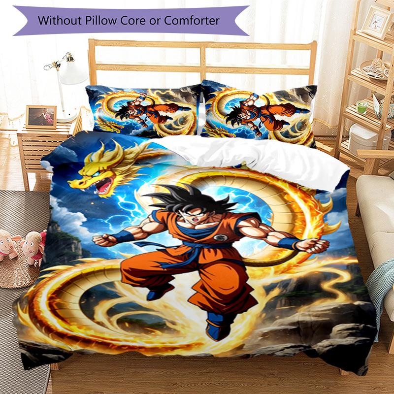 Goku 3pcs Bedding Set Duvet Cover Closure Includes 1 Duvet Cover & 2 Pillowcases for All Seasons Bedroom Home Dorm Decor