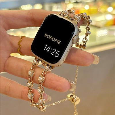 Watchband Luxury Pearl Flower Metal Strap For Apple Watch 49mm Series 7 8 9 41mm 45 Girl Wrist  Bracelet For iWatch SE 6 5 4 38 40mm 44mm