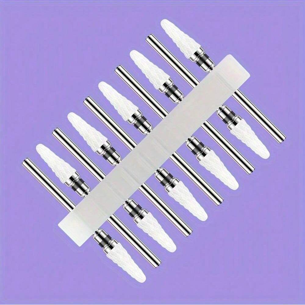 10pc/Set Ceramic Milling Cutter Nail Drill Bits Burr Gel Polish Remove Tools Cuticle Electric Manicure Files Kit Accessories