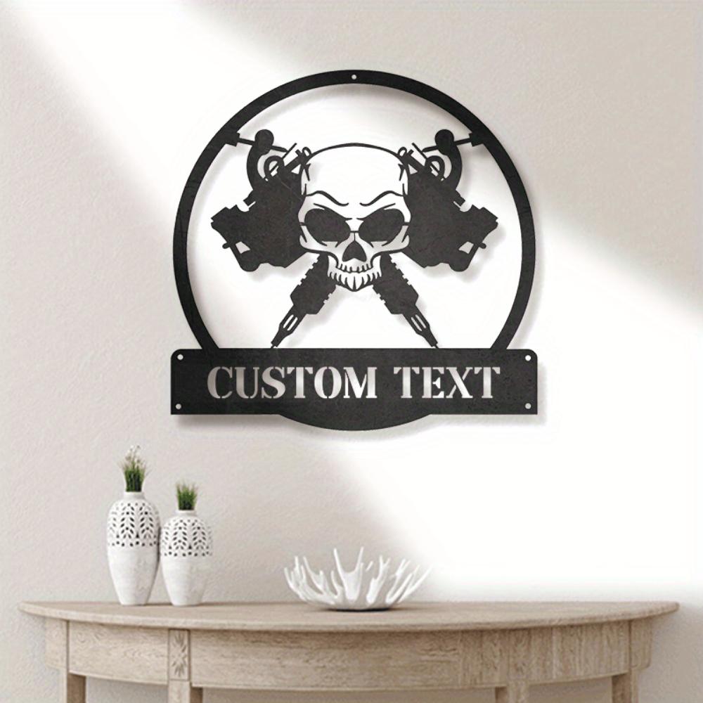 1pc Skull Tattoo Machine Metal Wall Decor Custom Sign for Tattoo Shop Artist Gift