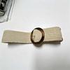 Women's Natural Straw Weave Belt with Resin Buckle - Stylish Woven Waistband Accessory