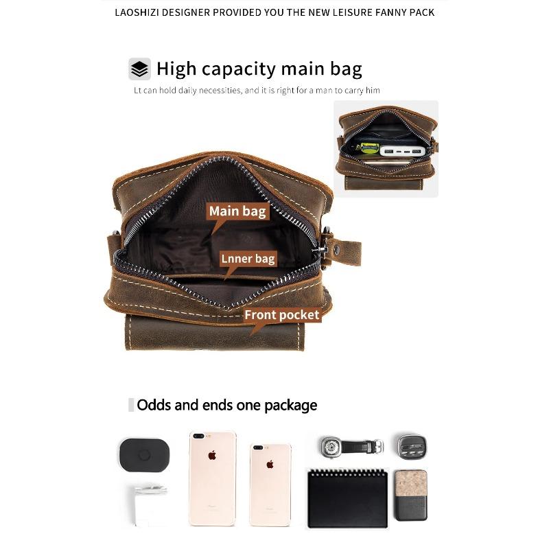 Men's leather casual belt mobile waist bag multifunctional single shoulder crossbody mobile phone bag wear-resistant