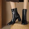 Fashion 2024 Autumn/Winter Women Boots Square Toe High Heel Shoes for Women Leather Boots Women Handemade Shoes Mid-calf Ladies Shoes