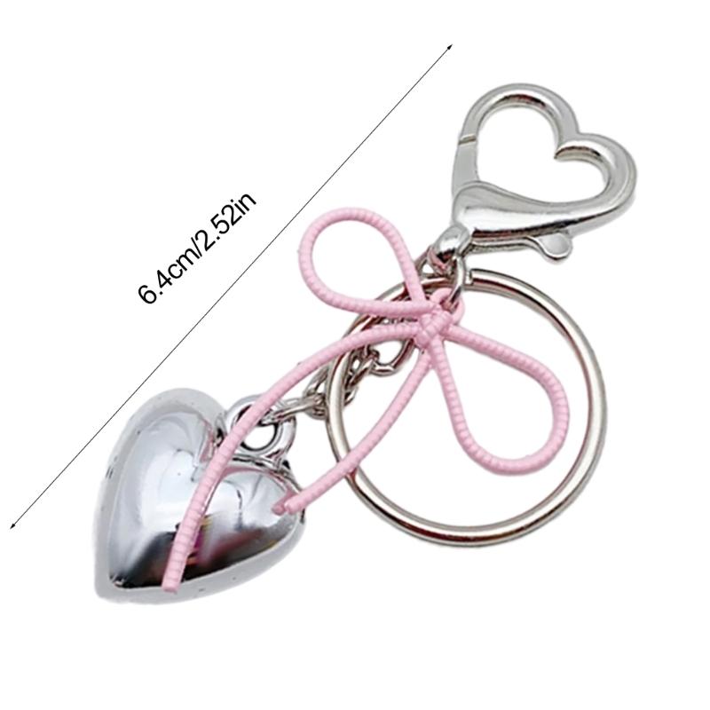 Sweet Bowknot Heart Keychain Pendant Lovely Hanging Decorations Keyring Charm for Purse Bag Backpack Handbag Ornament