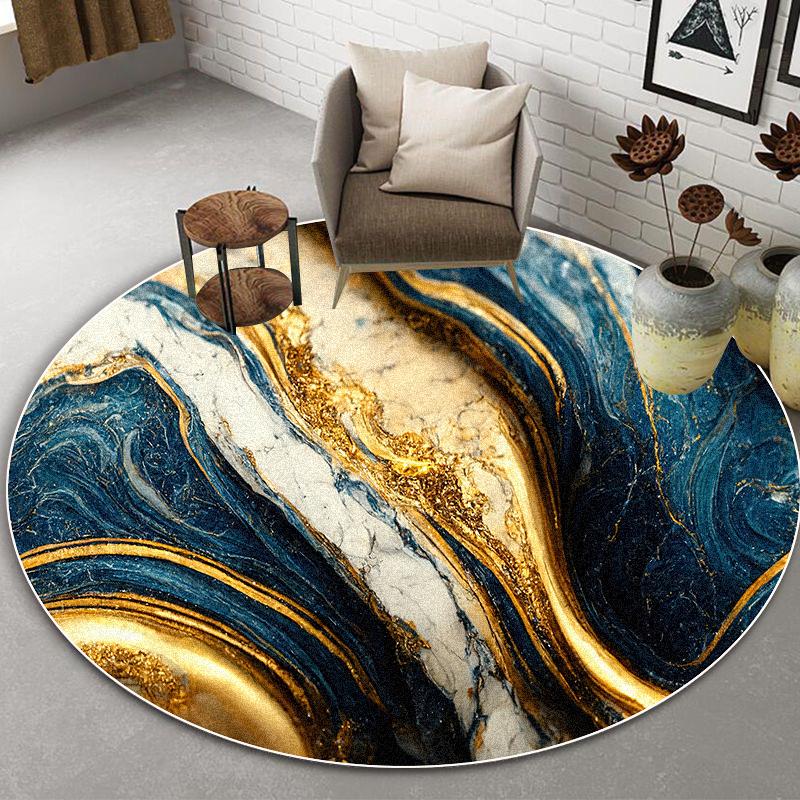 Golden Luxury Marble Round Carpets Living Room Decoration Home Abstract Large Area Rugs for Bedroom Non-slip Washable Floor Mats