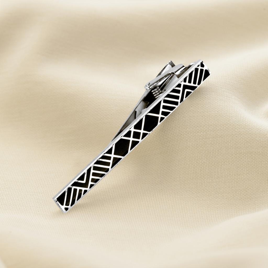 Dai Li Men'S Silver Tie Clip Set Business Dress Tie Clip Black Simple Tie Clip Fast Sale