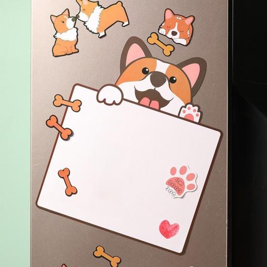 Fridge Magnetic Message Board with 8 Marker Pens Cartoon Dog Dry-Erase Note Board Refrigerator Magnet Whiteboard Decoration