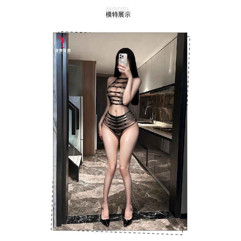 Women Sexy See Through Hollow Out Sleeveless Hip Hugger Sex Lingerie Set