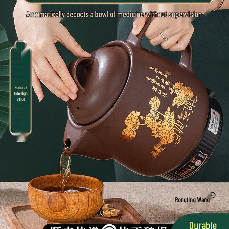 Automatischer elektrischer Abkochtopf für chinesische Medizin mit violettem Ton - Schmortopf für den Hausgebrauch.
