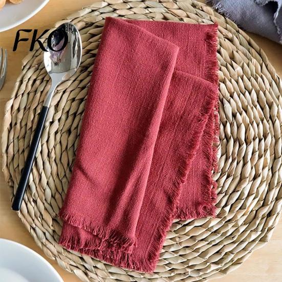 Natural Feel Napkins Boho Linen Napkin, 18 Inch Washable Fringed Fabric Rustic Farmhouse Style Napkin for Dining Table Home Wedding Bridal Shower Soft