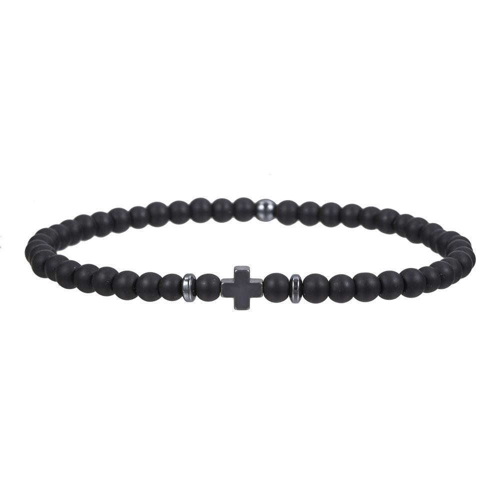 Herren Armband mit Hämatit und rotem Türkis Kreuz mit Lavasteinperlen - Geschenk für Paare