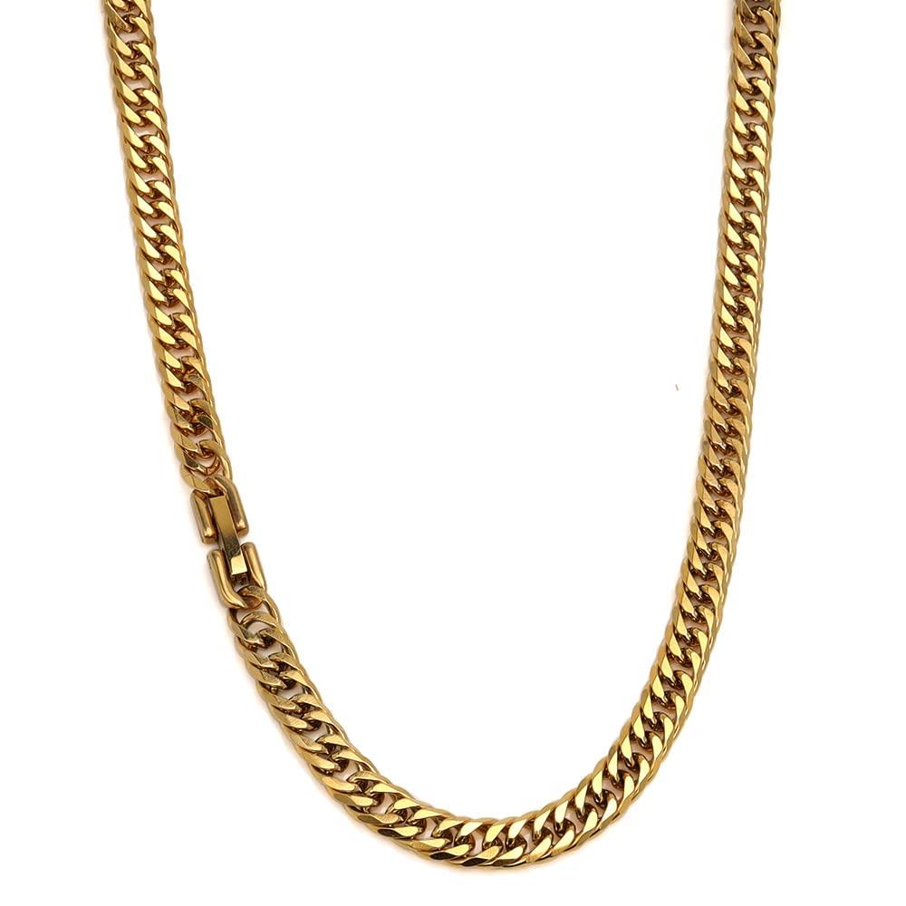 6mm stainless double kihei center double kihei chain 18k 18k long [silver KYASYA] Thin, wide, steel, 6-sided cut, necklace, fold, gold, necklace,