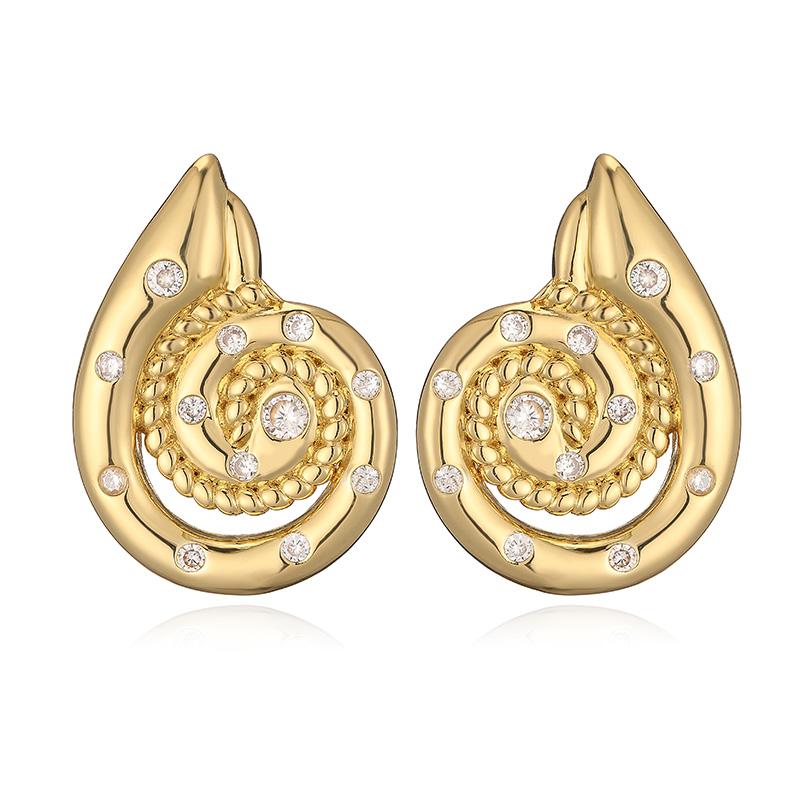 

HECHENG Metallic Snail Vortex Pattern Round Brass Material 18K Gold Plated Earrings Fashion Women Earrings Zircon Gift золотой