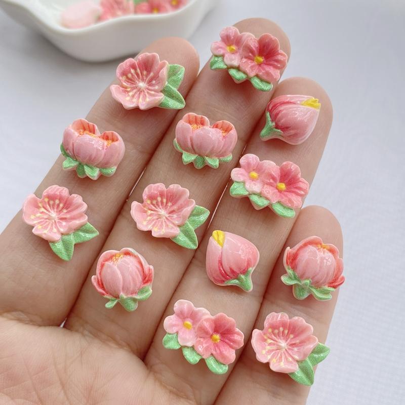20Pcs New Cute Resin Mini Flower Series Flat Back Manicure Parts Embellishments For Hair Bows Accessories
