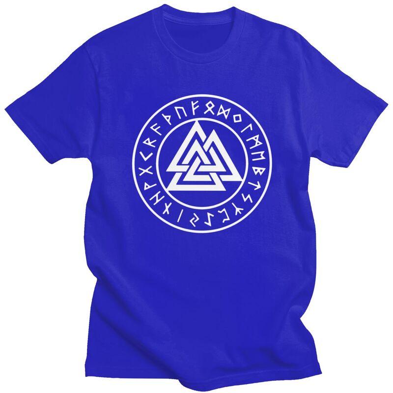 Individuelles Wikinger Odin Valknut Runen T-Shirt für Herren Kurzarm T-Shirt Mode Nordische Wikinger Valhalla T-Shirt Reine Baumwolle Tee