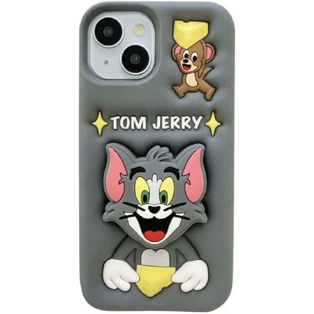 Soft Silicone Case with Foldable Kickstand Finger Holder for Apple Tom & Jerry Cat Mouse Cheese 3D Cartoon Anime Animal Gray Cool Fun Cute Lovely for iPhone 12