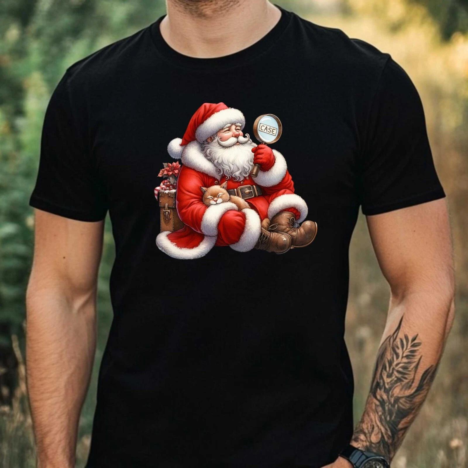 T-Shirt Herren Detektiv Weihnachtsmann Motiv Baumwolle Größe XS bis 5XL XXL
