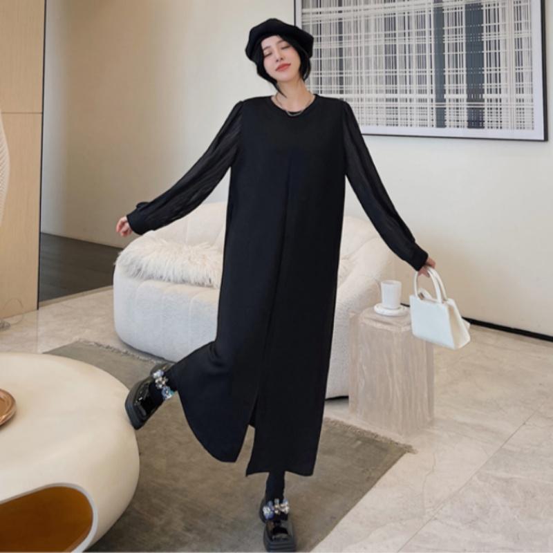 Long Sleeve Plus Size  Black Vintage New In Dresses for Women Casual Loose Spring Autumn Winter Dress