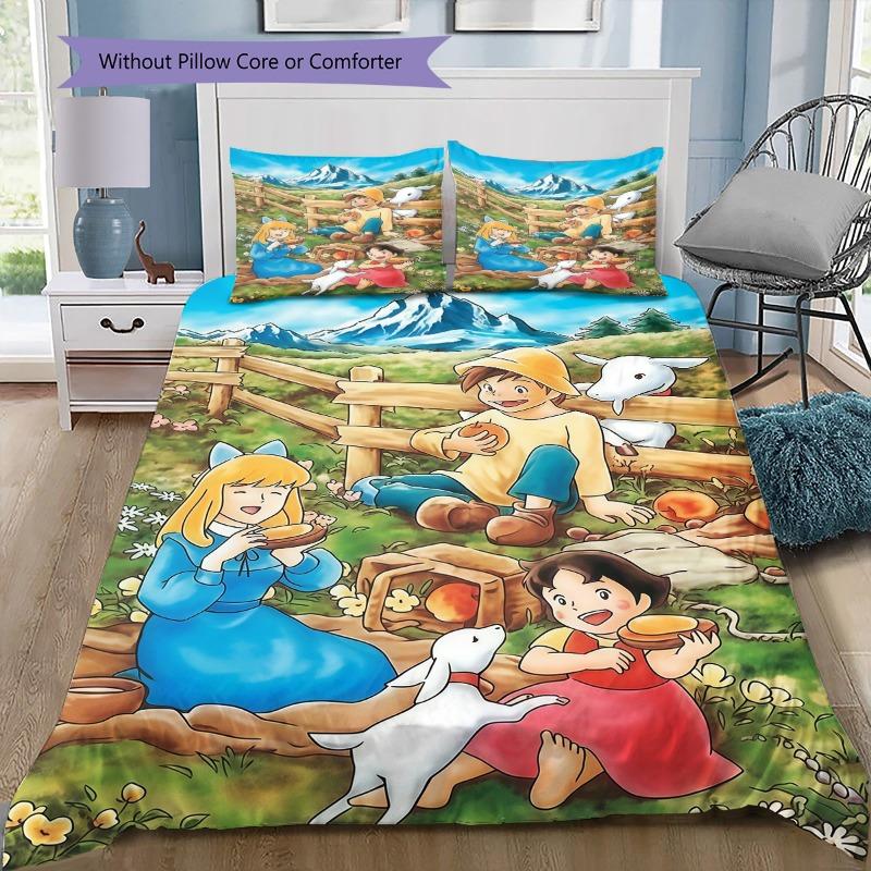 Set Copripiumino Heidi Ragazza delle Alpi Stampa Set Biancheria da Letto per Bambini 3 Pezzi con Federe Microfibra Morbida Decorazione per la Casa Regalo